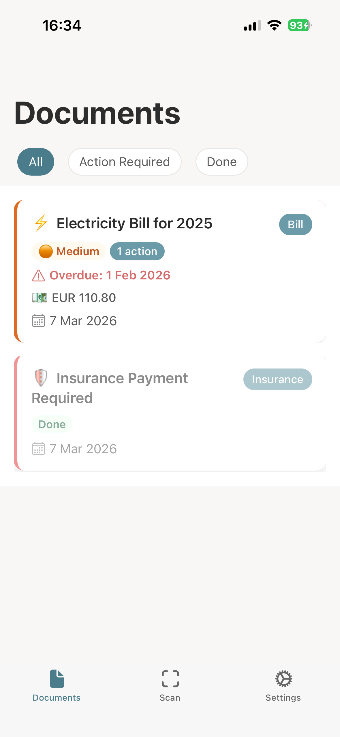 LAITTER app showing document inbox